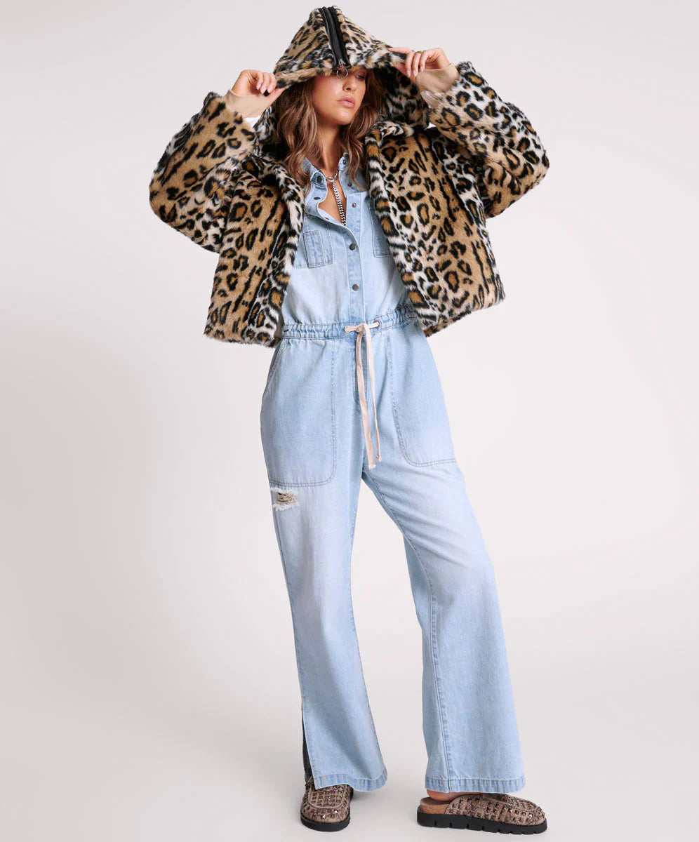 One Teaspoon Faux Leopard Split Hood Jacket FINAL SALE