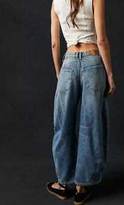 Free People Good Luck Mid-Rise Barrel Jeans in Ultra Light Beam