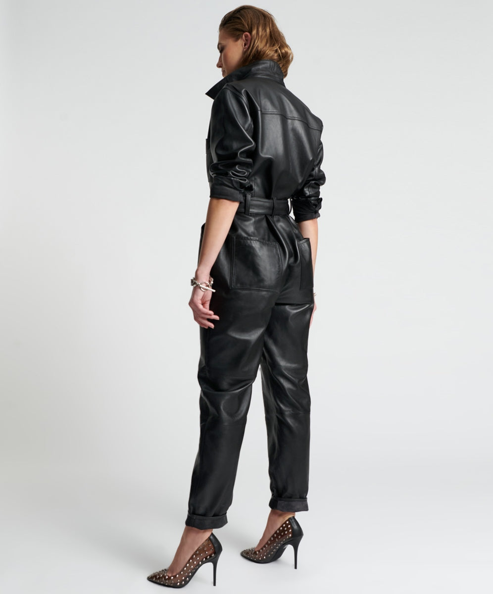 One Teaspoon Modern Reality Leather Claudia Jumpsuit in Black