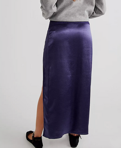 Free People Dakota Satin Midi Skirt in Navy - FINAL SALE