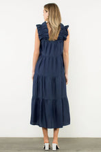 Load image into Gallery viewer, THML Flutter Sleeve Tiered Maxi Dress in Denim Blue