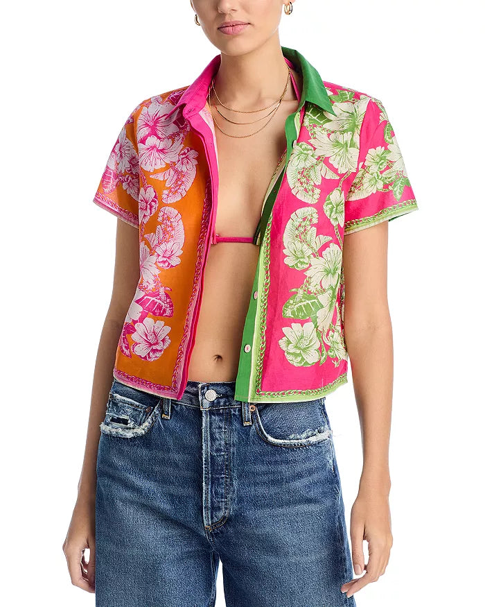 Farm Rio Mixed Scarves Floral Elegance Shirt