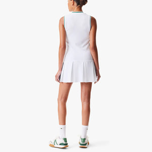 Lacoste x Bandier Tennis Dress with Removable Piqué Shorts in White/Green