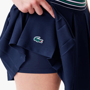 Lacoste x Bandier Piqué Tennis Skirt with Built-In Shorts in Navy/Green/White