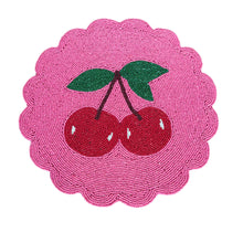 Load image into Gallery viewer, Mahjong Montage Cherries Beaded Scalloped Mat - FINAL SALE