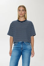 Load image into Gallery viewer, Pistola Mae Cropped Tee in Navy White Stripe