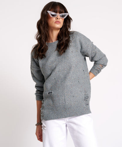 One Teaspoon Distressed Fisherman Knit Sweater Grey - FINAL SALE