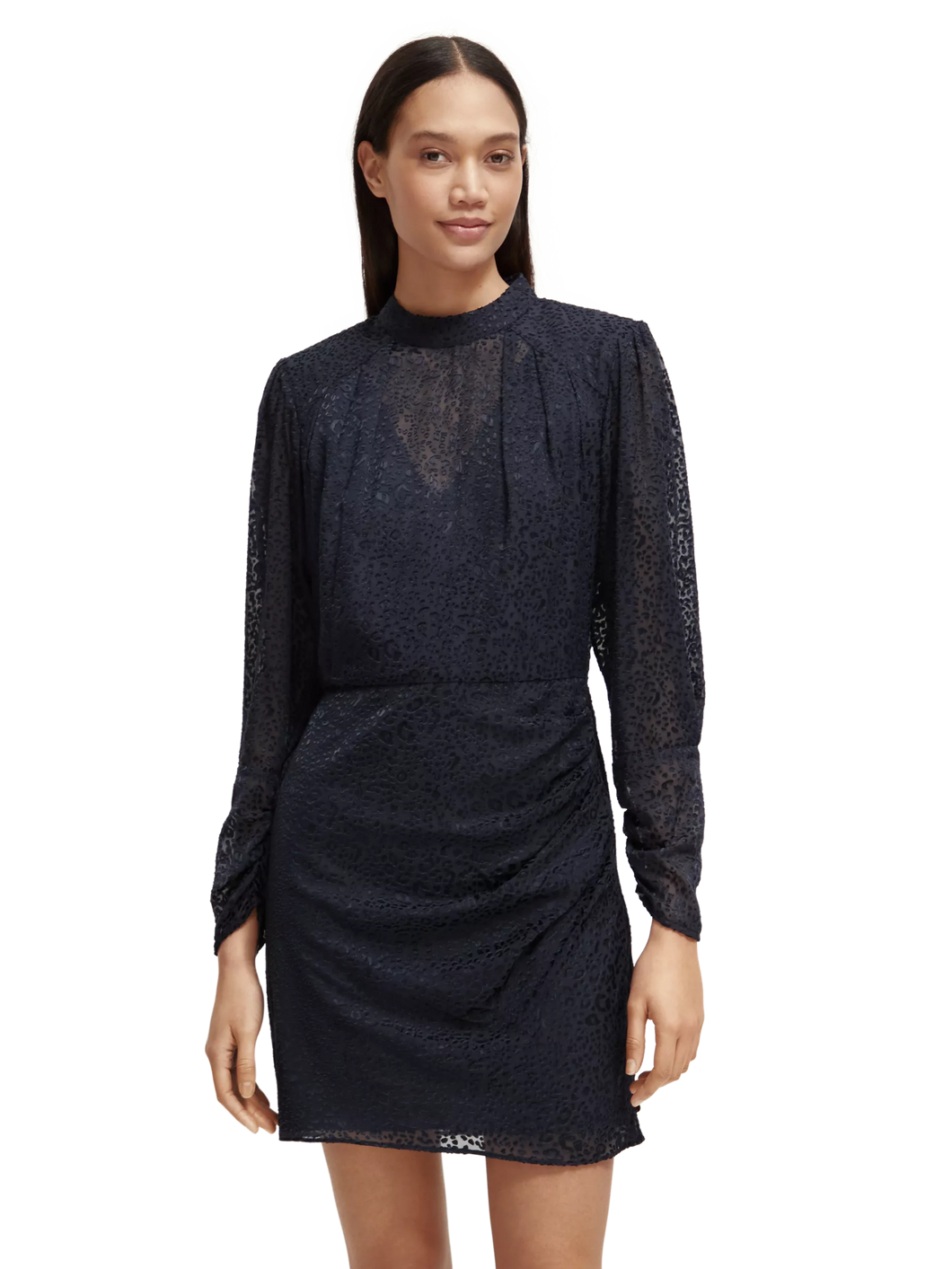 Scotch & Soda Mock Neck Mini Dress w/Open Back Detail in Night - FINAL SALE