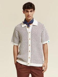 Scotch and Soda Mens Knitted Polo Cardigan in Swan -  FINAL SALE