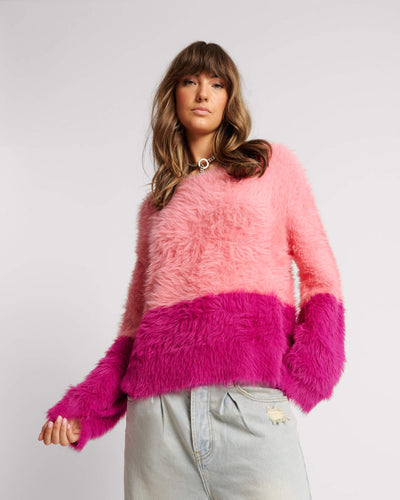 One Teaspoon Fluffy Colour Block Sweater in Pink - FINAL SALE