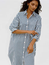 Load image into Gallery viewer, Faherty Costal Poplin Rio Shirt Dress in Seaside Stripe
