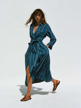 Load image into Gallery viewer, Faherty Island Tide Julia Wrap Dress in Indigo Drift Stripe - FINAL SALE