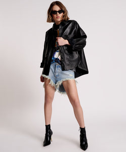 One Teaspoon Last Kiss Leather Daria Shacket in Black