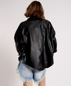 One Teaspoon Last Kiss Leather Daria Shacket in Black