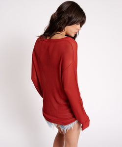 One Teaspoon Amity Sheer Rib Knit Top in Rust