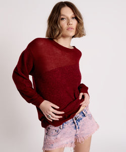 One Teaspoon Shattered Crew Knit Sweater in Wine