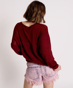 One Teaspoon Shattered Crew Knit Sweater in Wine