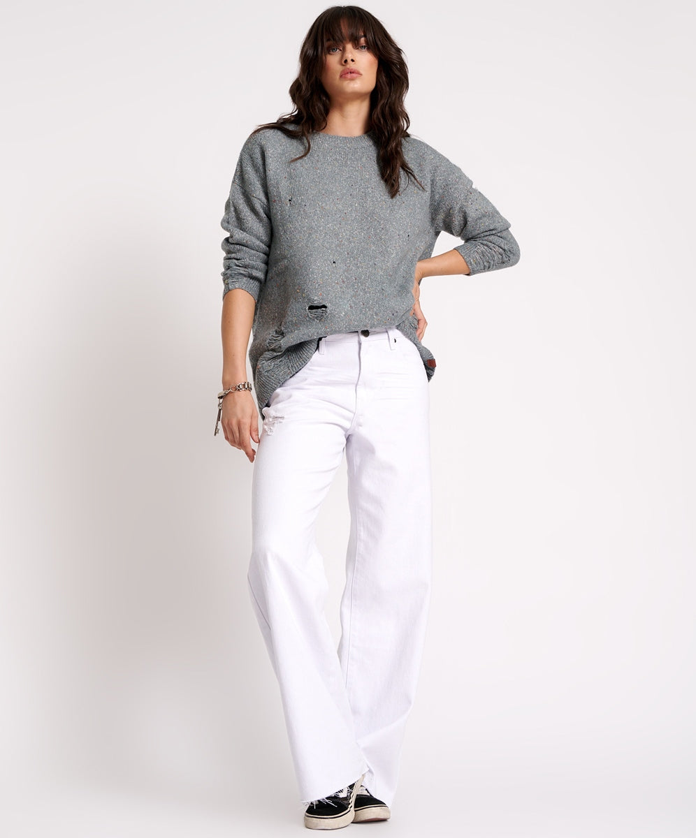 One Teaspoon Fresh White Jackson Mid Waist Wide Leg Jeans