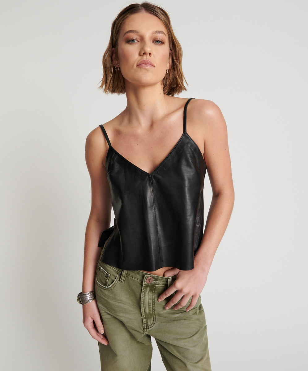 One Teaspoon Leather Cami Top in Black - FINAL SALE