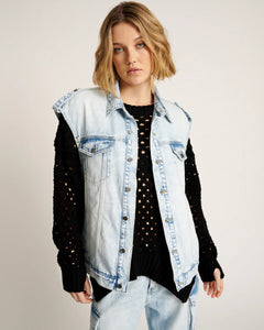 One Teaspoon Depeche Blue Oversized Denim Trucker Sleeveless Jacket