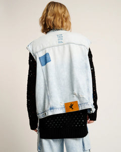 One Teaspoon Depeche Blue Oversized Denim Trucker Sleeveless Jacket