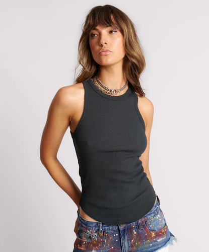 One Teaspoon Distressed Ramone Rib Tank in Washed Black