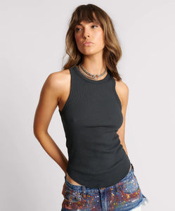 One Teaspoon Distressed Ramone Rib Tank in Washed Black