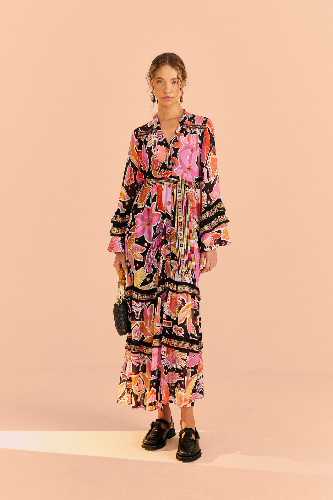 Farm Rio Black Enchanted Nature Maxi Dress