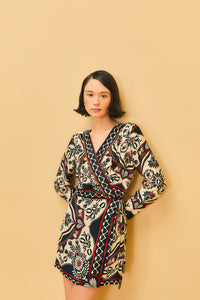 Farm Rio Passion Scarf Black Wrap Mini Dress - FINAL SALE
