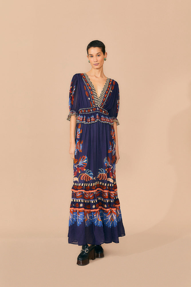Farm Rio Nature Beauty Blue S/S Maxi Dress