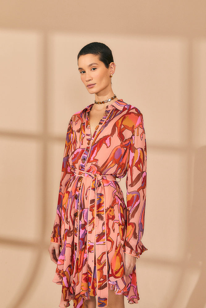Farm Rio Wild Horses Rose L/S Mini Dress - FINAL SALE