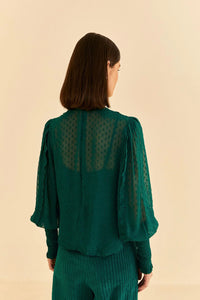 Farm Rio Emerald Ruffled Long Sleeve Blouse - FINAL SALE