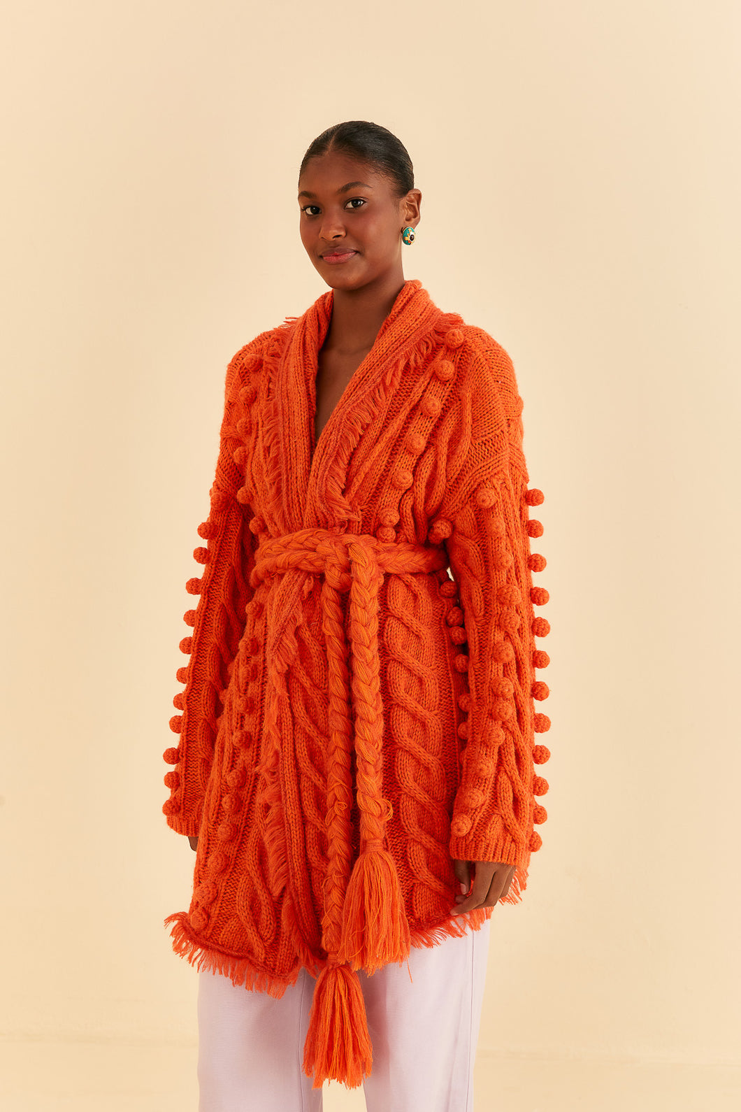 Farm Rio Orange Braided Knit Cardi
