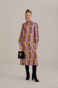 Farm Rio Lavender Tiger Leaves Midi Dress