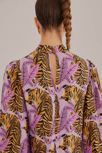 Farm Rio Lavender Tiger Leaves Midi Dress