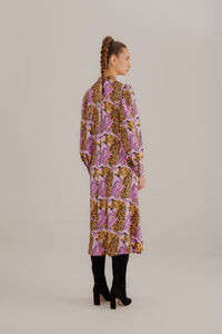 Farm Rio Lavender Tiger Leaves Midi Dress