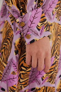 Farm Rio Lavender Tiger Leaves Midi Dress