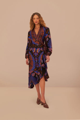 Farm Rio Heart Forest Black L/S Midi Dress - FINAL SALE