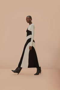 Farm Rio Black and White Cut-Out L/S Midi Dress - FINAL SALE