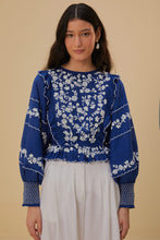 Load image into Gallery viewer, Farm Rio Navy Blue Embroidered L/S Blouse - FINAL SALE