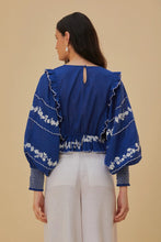 Load image into Gallery viewer, Farm Rio Navy Blue Embroidered L/S Blouse - FINAL SALE