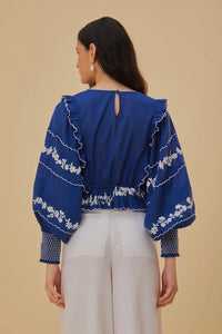 Farm Rio Navy Blue Embroidered L/S Blouse - FINAL SALE