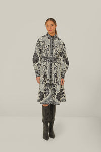 Farm Rio Off-White Flower Leopards Collared Midi Dress