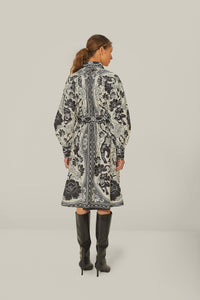 Farm Rio Off-White Flower Leopards Collared Midi Dress