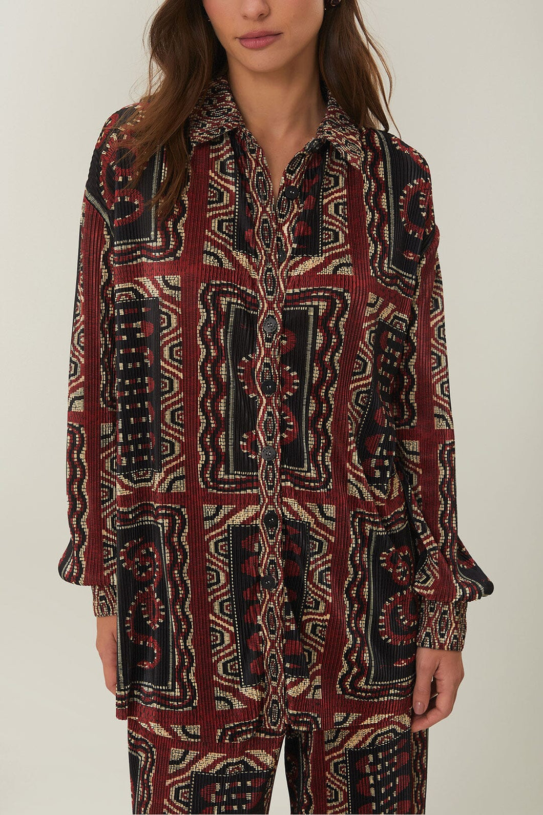 Farm Rio Black Snake Scarves Pleated Shirt - FINAL SALE