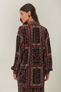 Farm Rio Black Snake Scarves Pleated Shirt - FINAL SALE