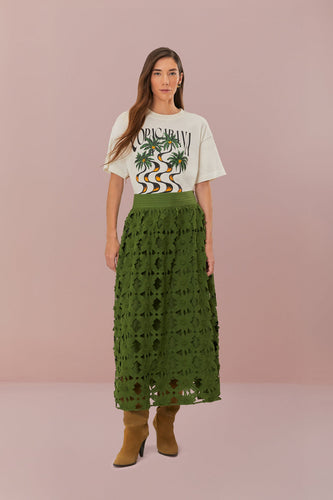 Farm Rio Green Richelieu Midi Skirt