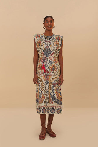 Farm Rio Off-White Boho Glam Midi Dress