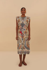 Farm Rio Off-White Boho Glam Midi Dress
