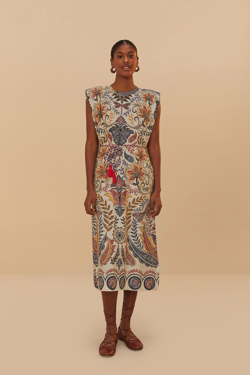 Farm Rio Off-White Boho Glam Midi Dress